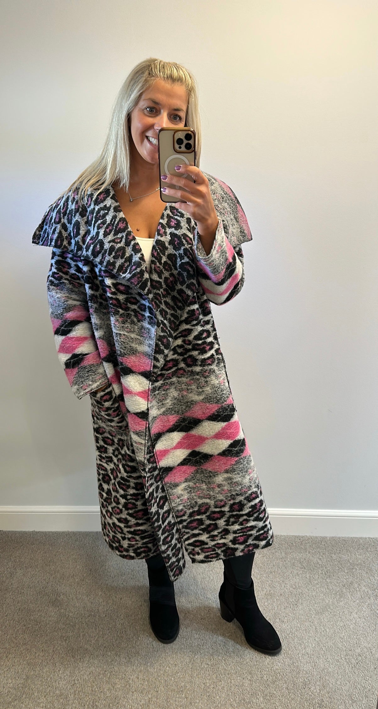 Black / grey / pink print cardigan one size fitting upto size 20