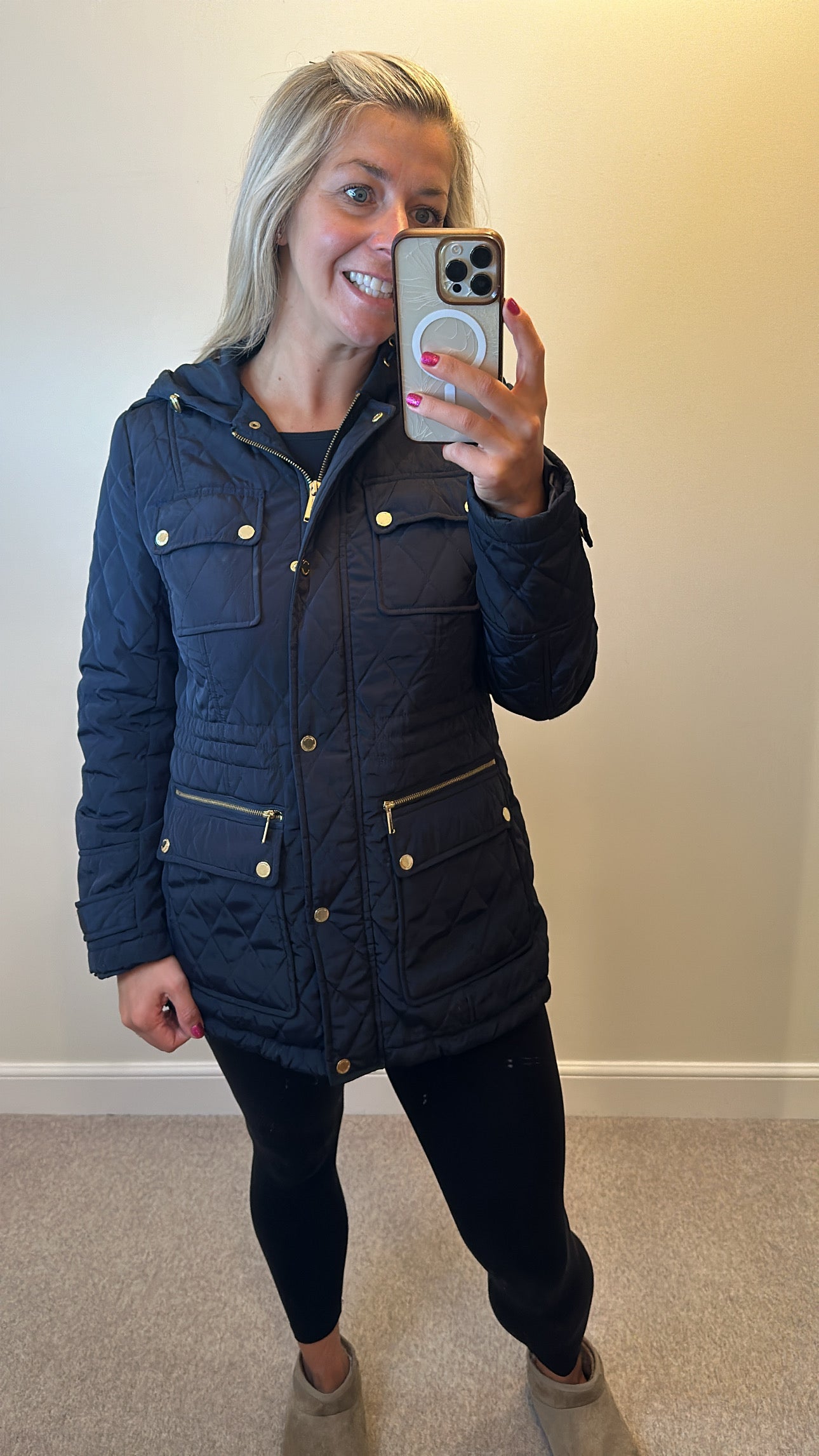 Michael Kors navy quilted jacket size M fit upto small size 14