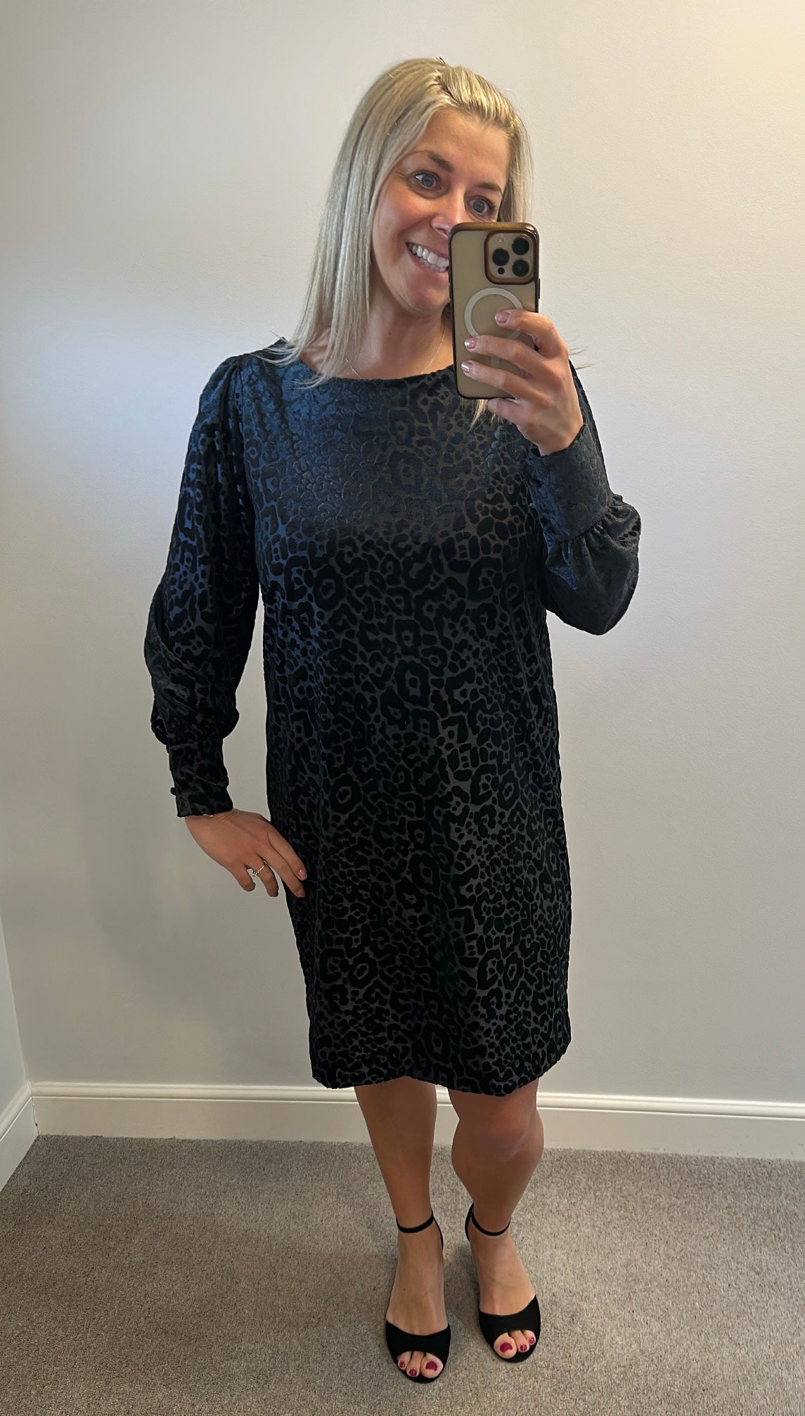 Next black velvet animal print dress size 14
