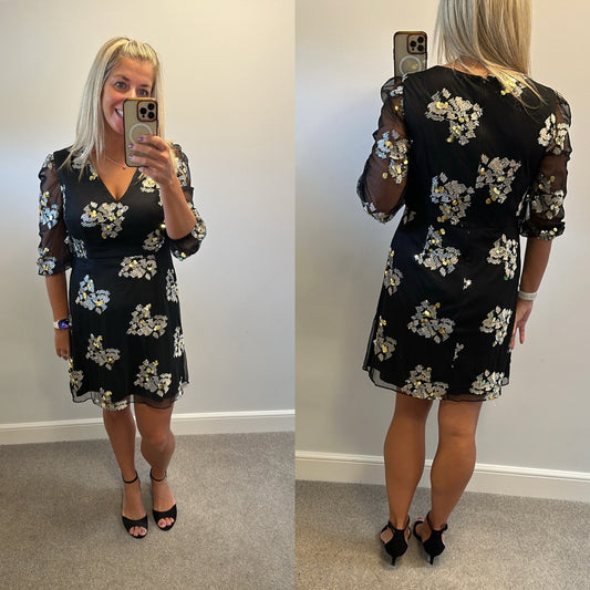 Monsoon black embellished dress size 12
