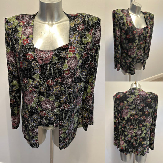Alex Evenings black embellished top and cardigan with shoulder pads size M would fit upto size 12 sold as set