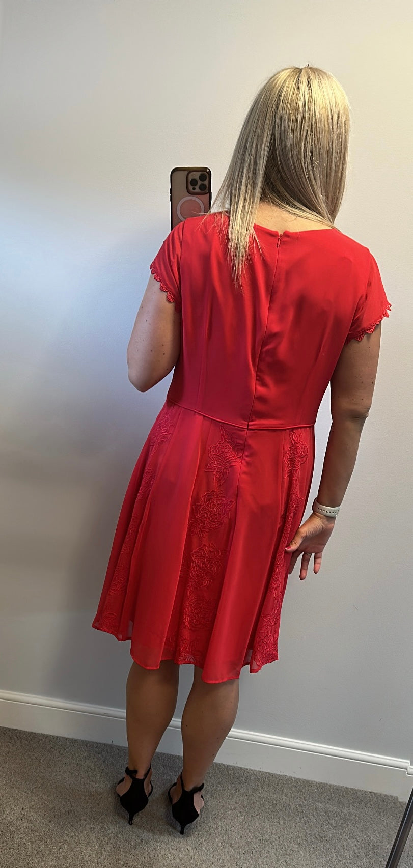 Monsoon pink / red embroidered dress size 18