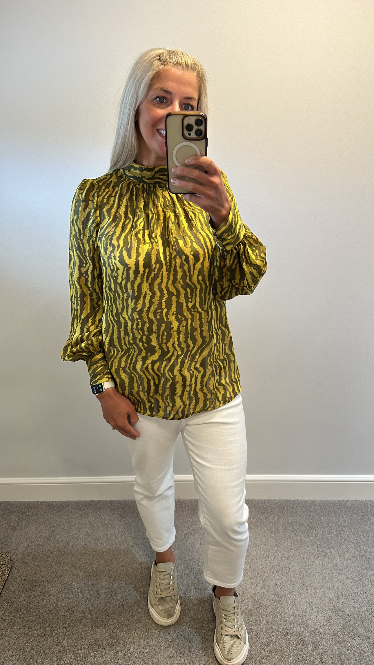 H&M green and khaki blouse size M (UK 12-16)