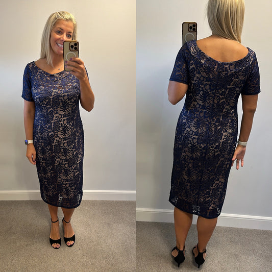 Kaleidoscope navy lace dress size 16 brand new with tags