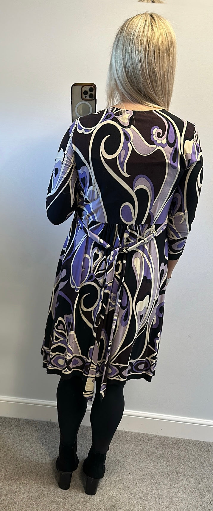 Wallis purple and black print dress size 16