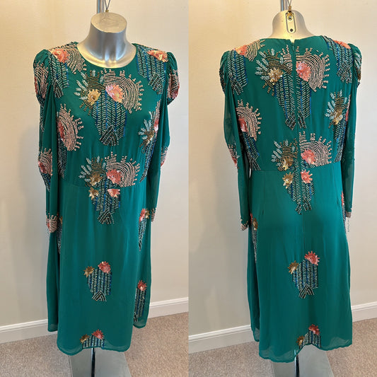 Joanna Hope Emerald green embellished dress size 14