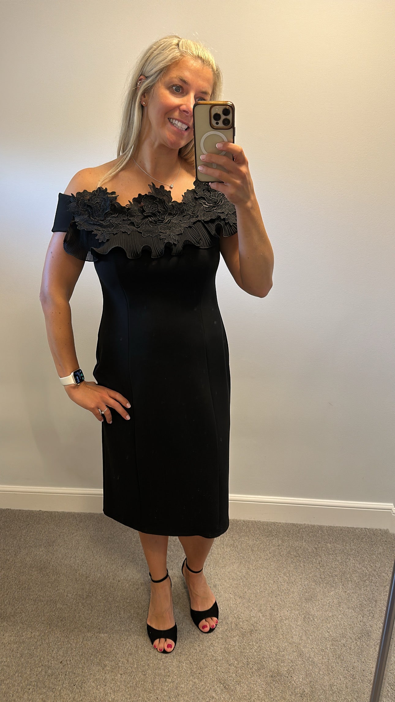 Organza flower bardot midi dress off shoulder lace dress size 14