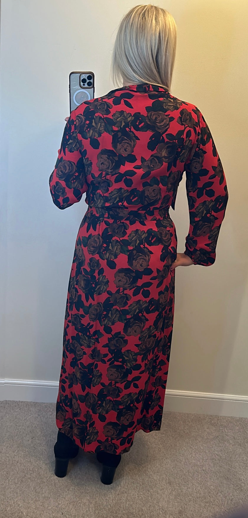 Topshop red floral long dress size 12