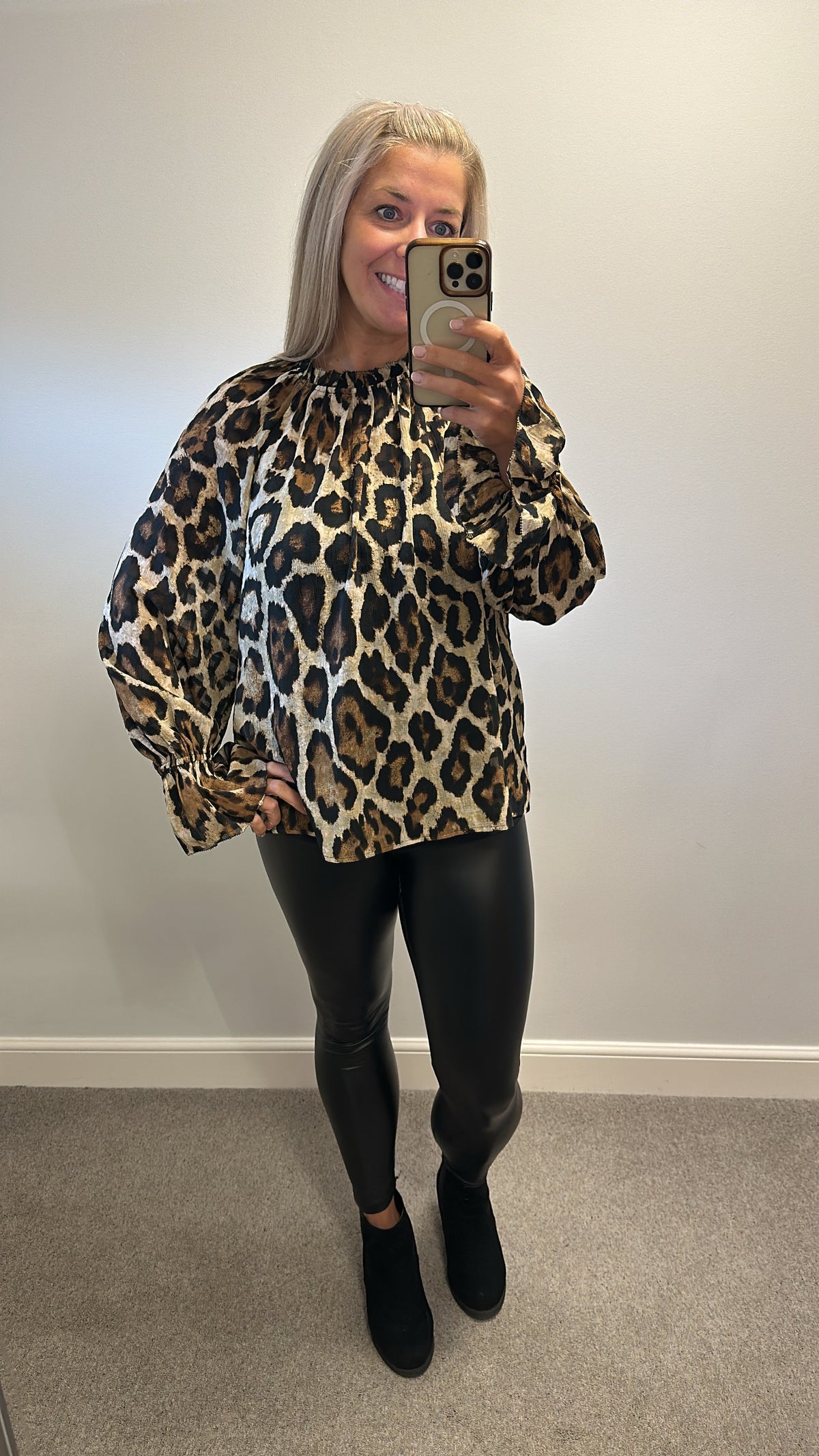 Next animal print sheer blouse with elasticated sleeves size 14