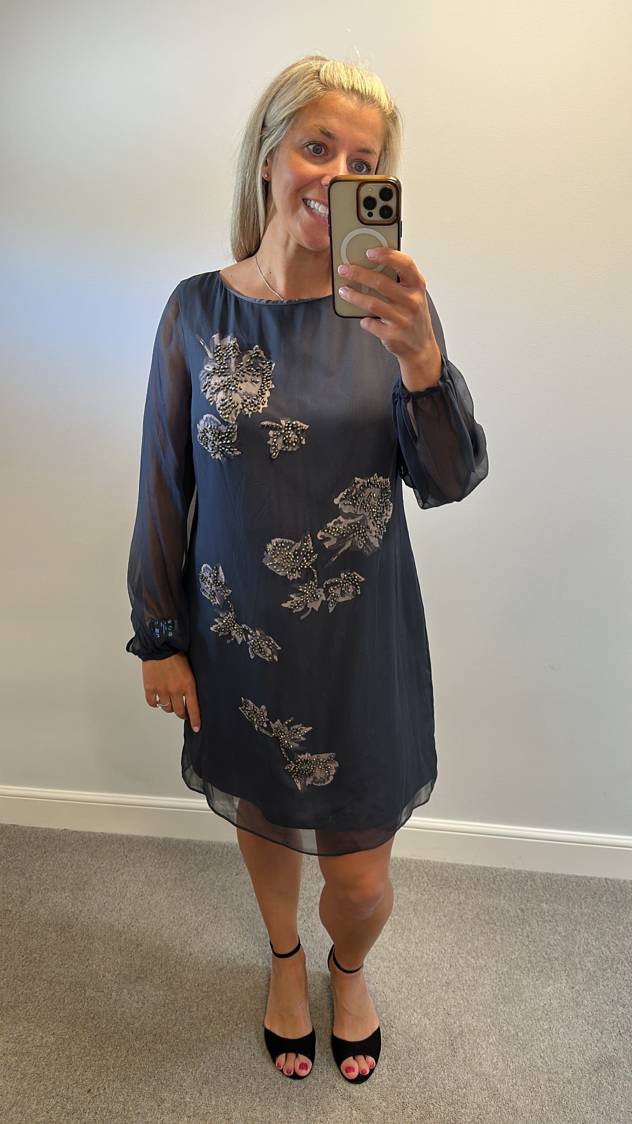 Coast grey floral embellished silk dress size 16