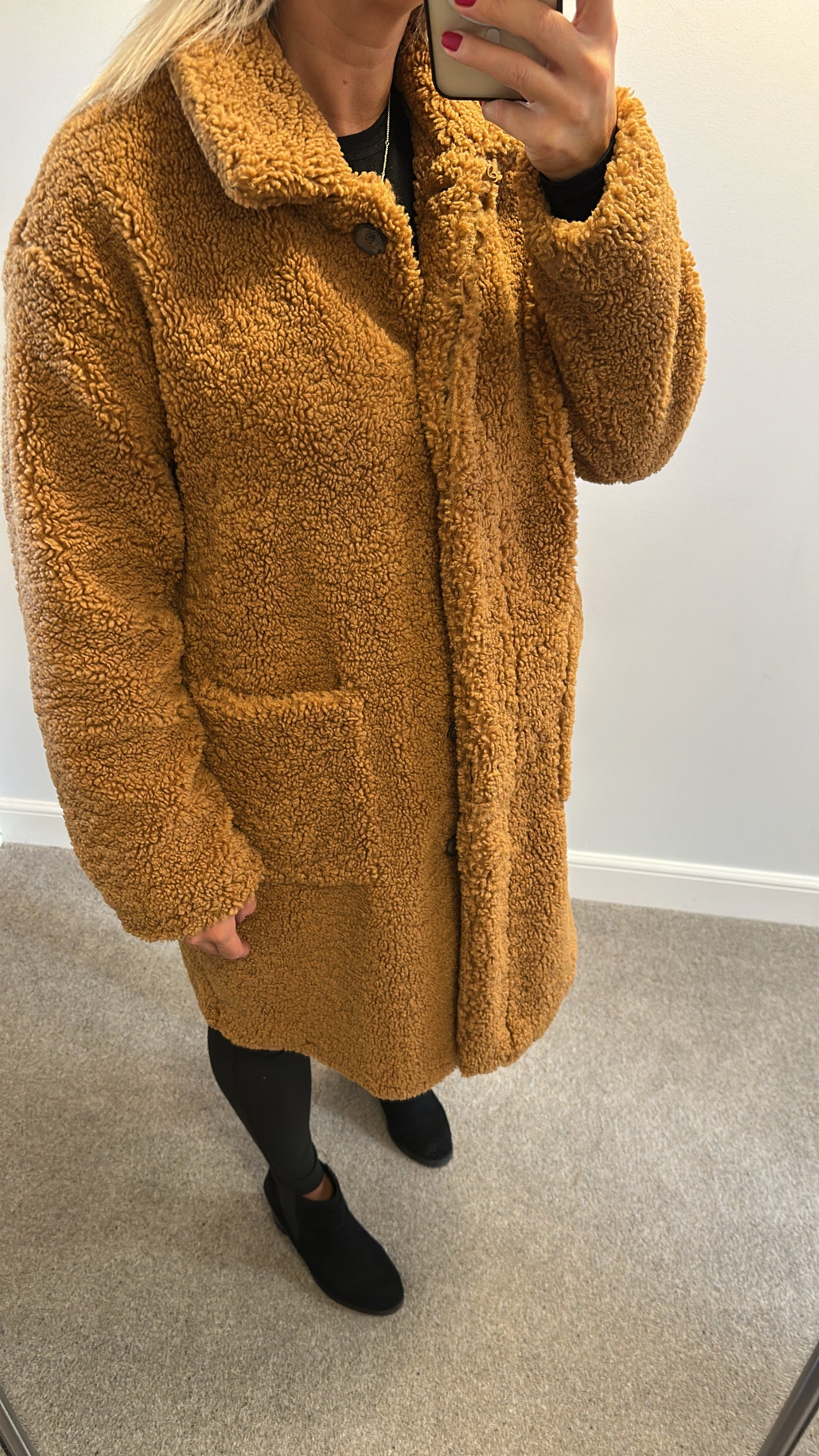 John Lewis any day brown teddy coat size L would fit upto size 14