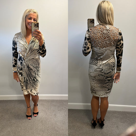 Animal print dress would fit upto size 16