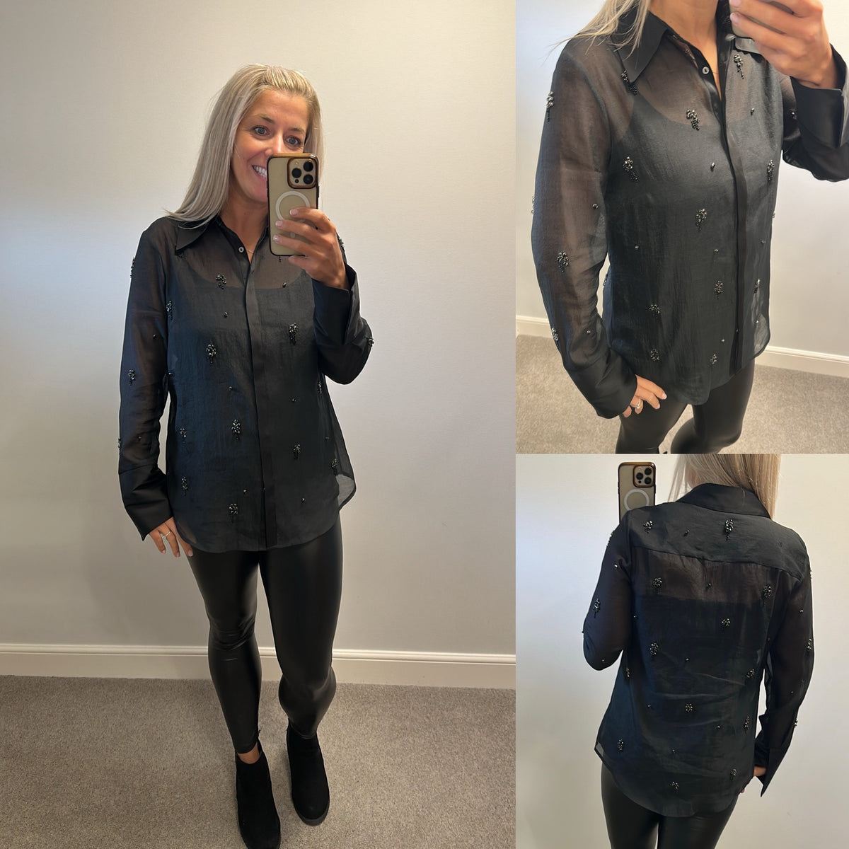 Mint velvet black sheer embellished shirt size 12