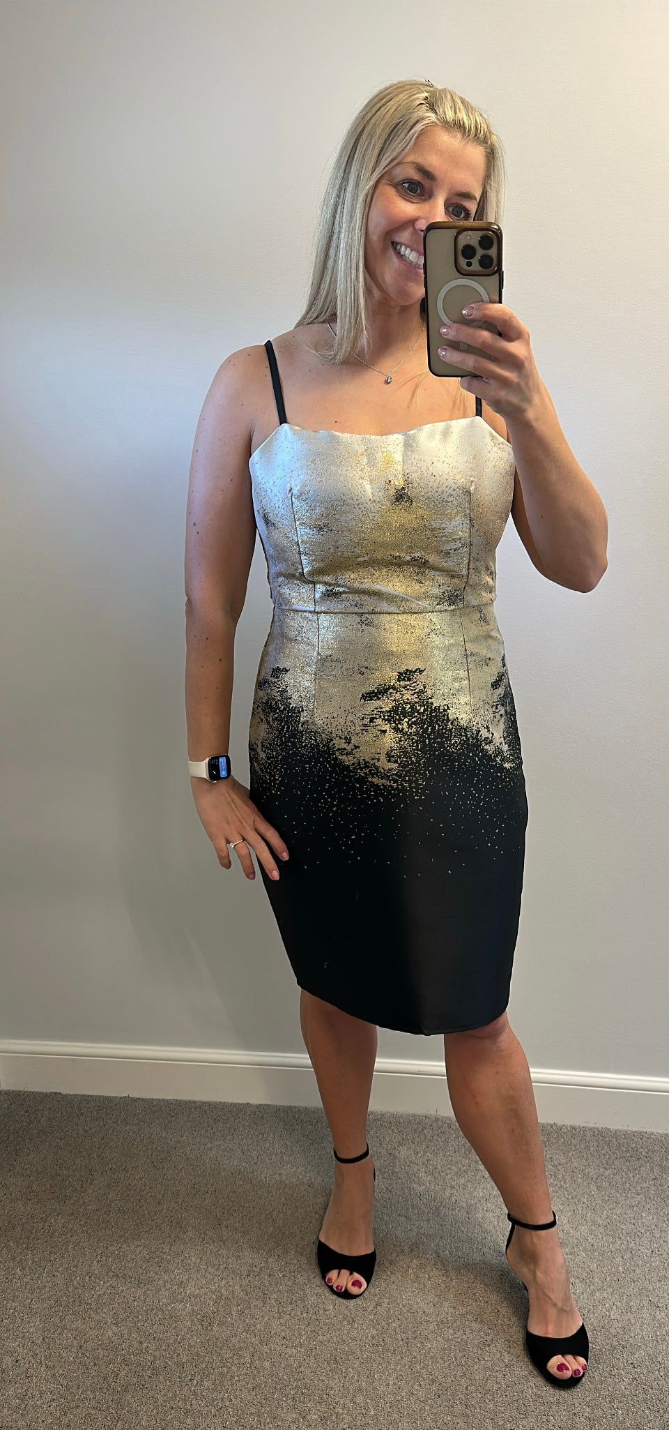 Little mistress black and gold dress small size 14