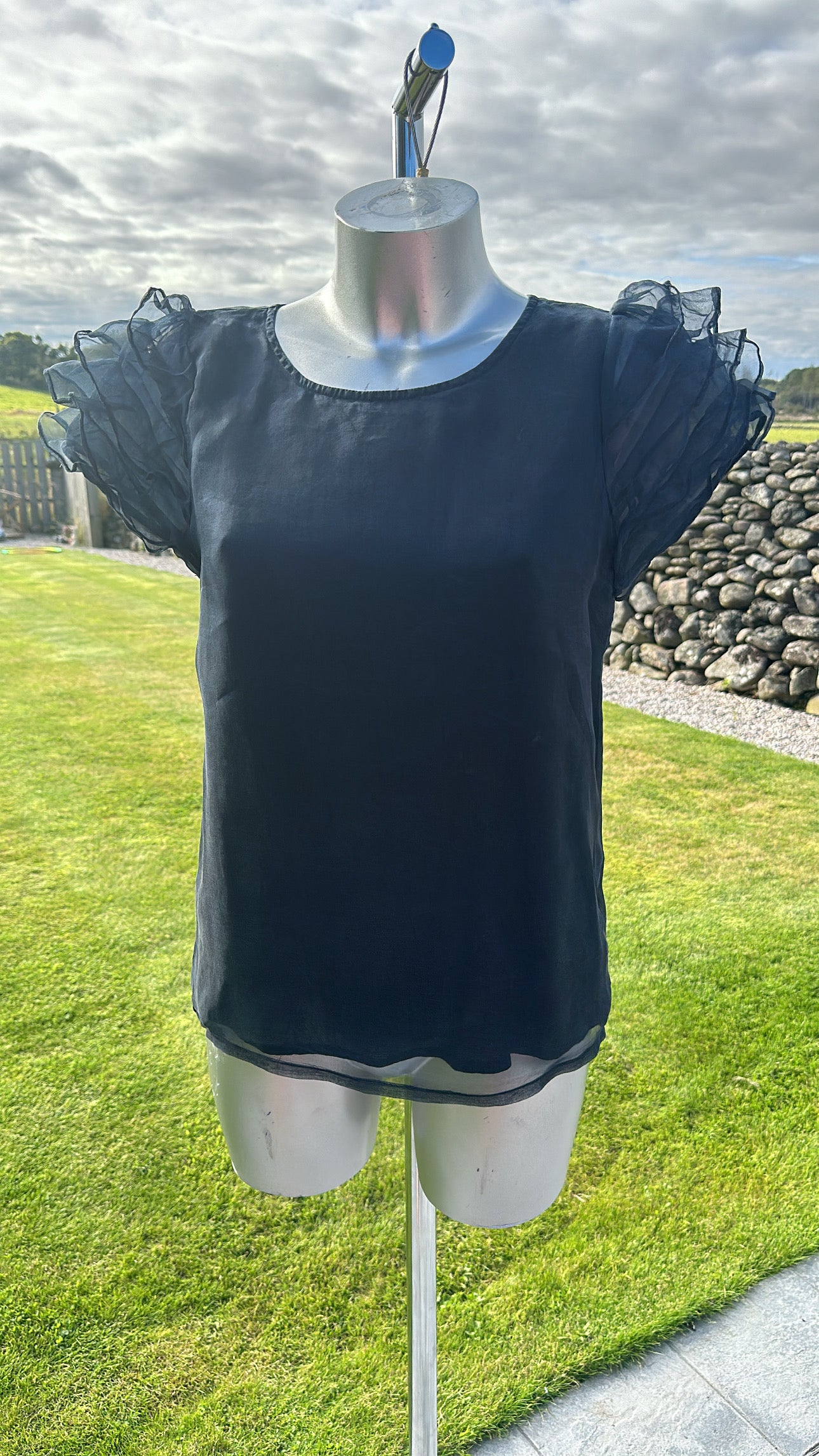 Topshop navy ruffle top size 12