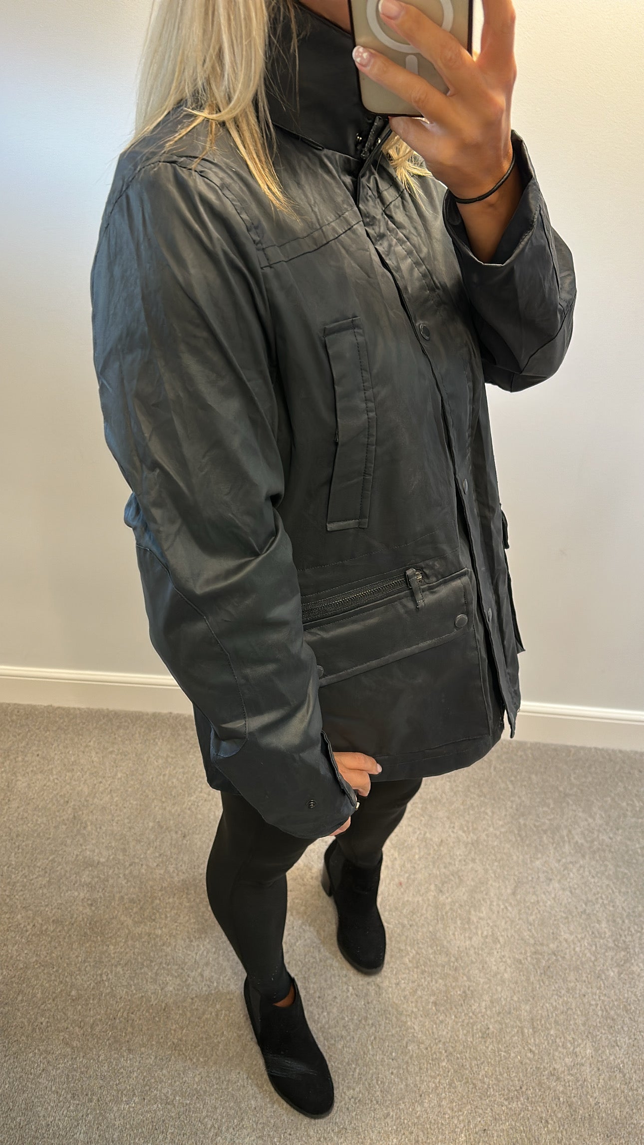 White stuff navy jacket with pack away hood size 12