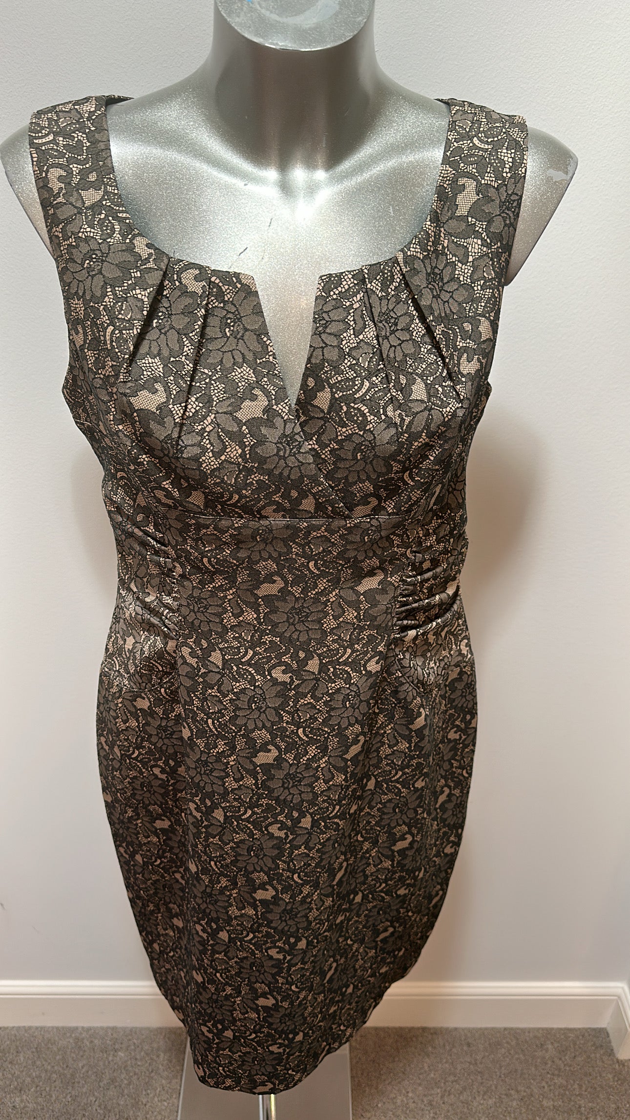 Adrianna Pappel black and beige floral print dress size 12