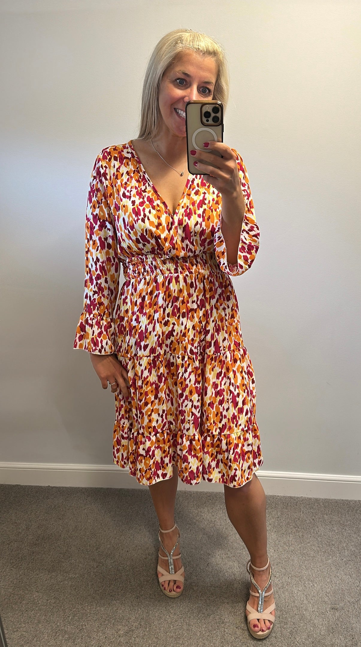 Multi coloured print dress one size would fit upto size 14
