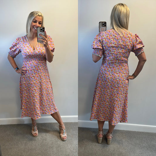 QED London purple / orange and green floral dress size 12 brand-new with tags