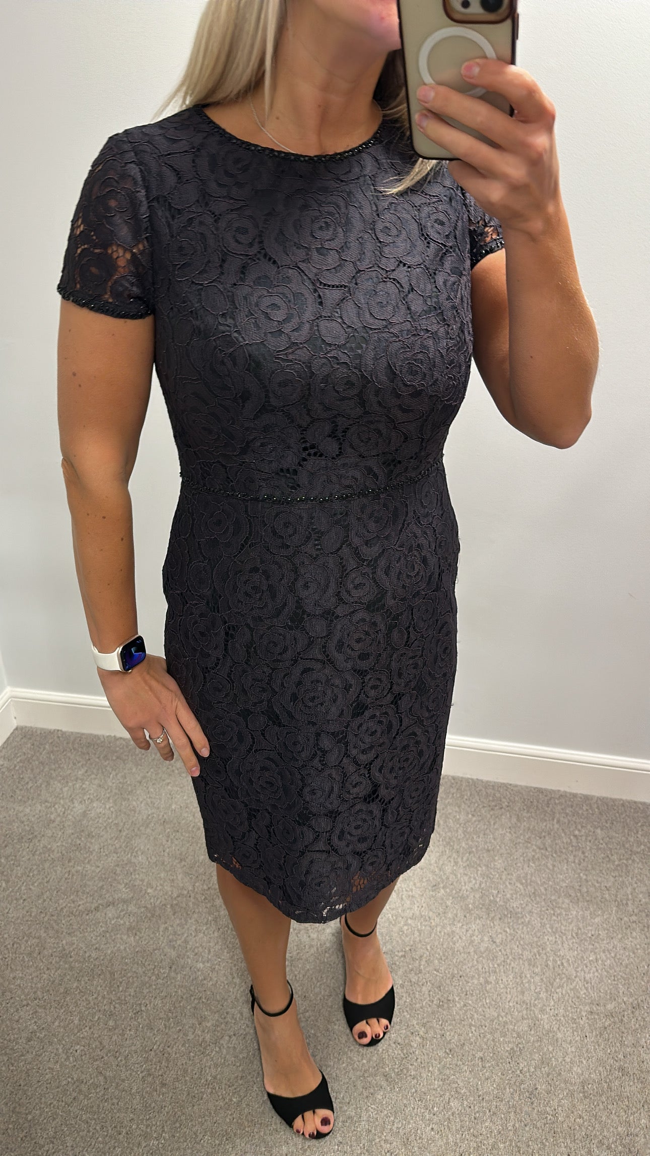 Adrianna Papell black lace dress size 14 (neat fit more suited to 12)