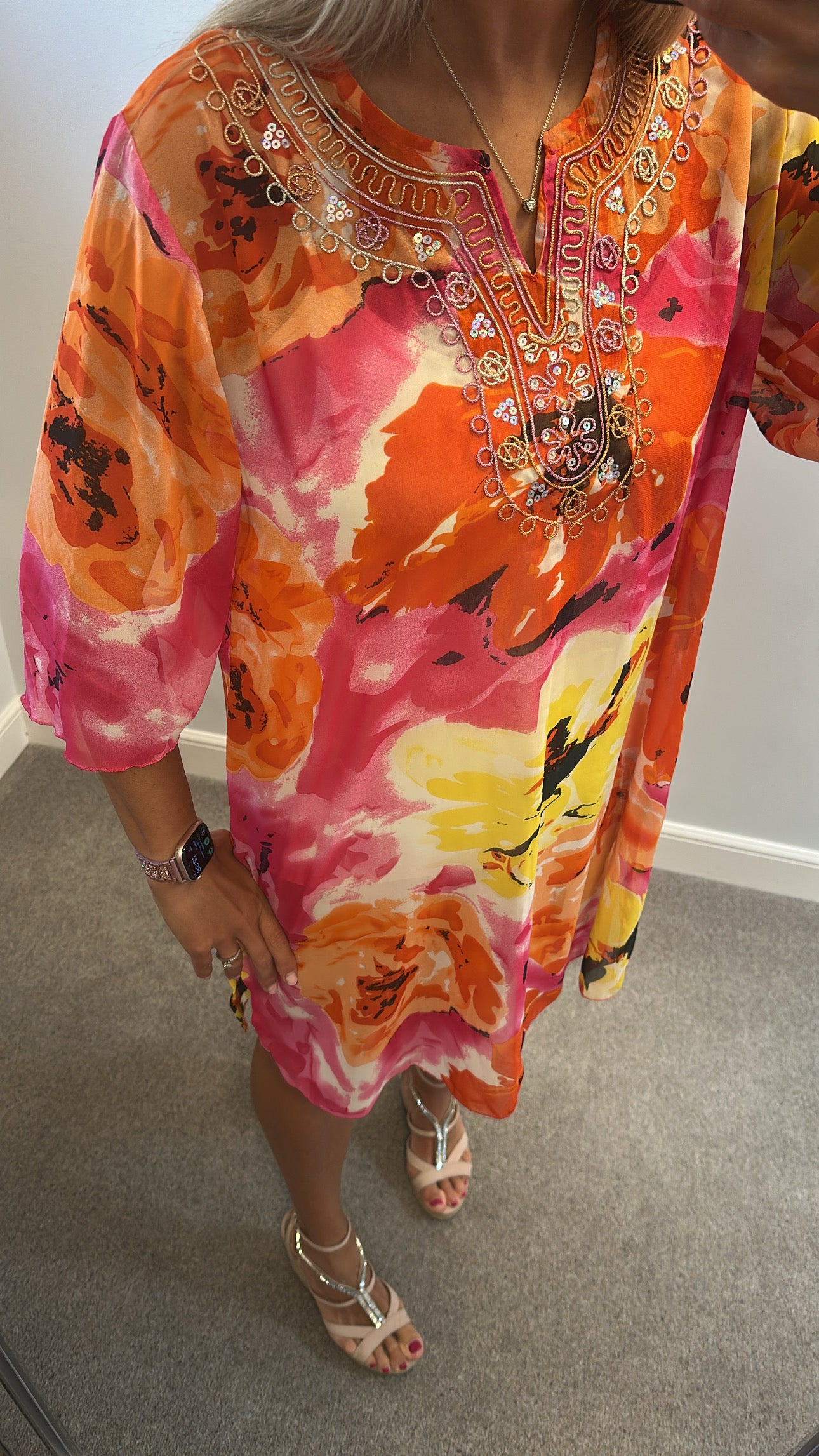 Spanish boutique Orange and pink embellished kimono one size fitting upto size 16