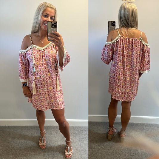 Made in Italy Rose pink print summer dress one size fitting upto size 16