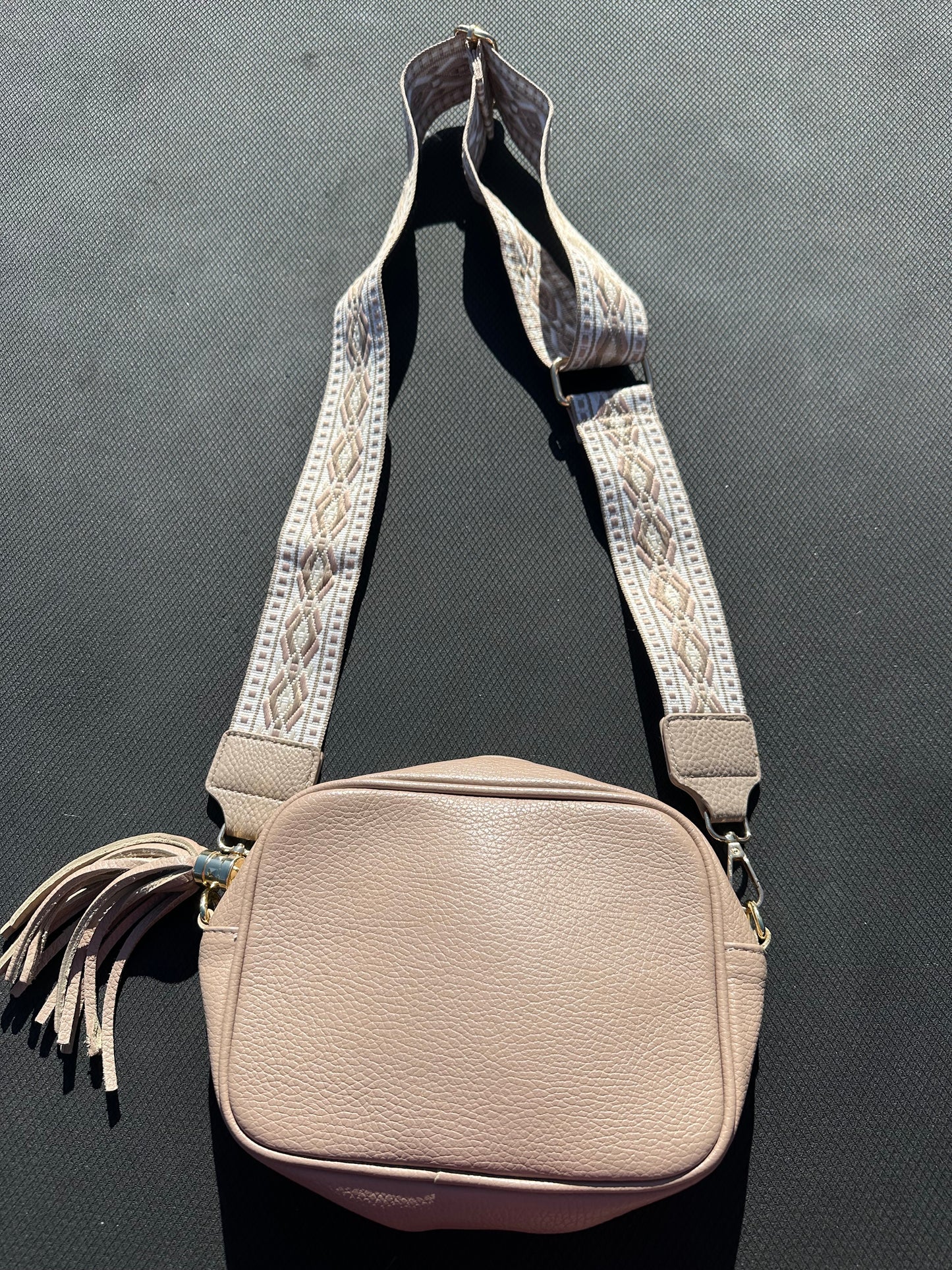 Genuine leather beige crossbody bag