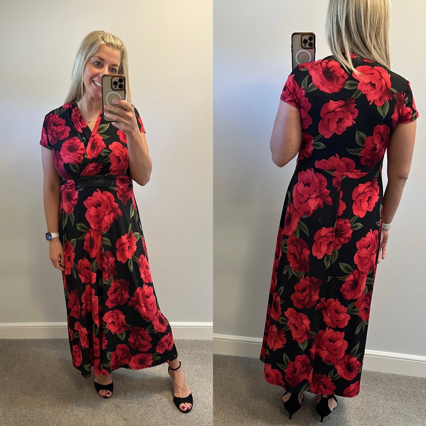 Nightingales black floral dress size 14