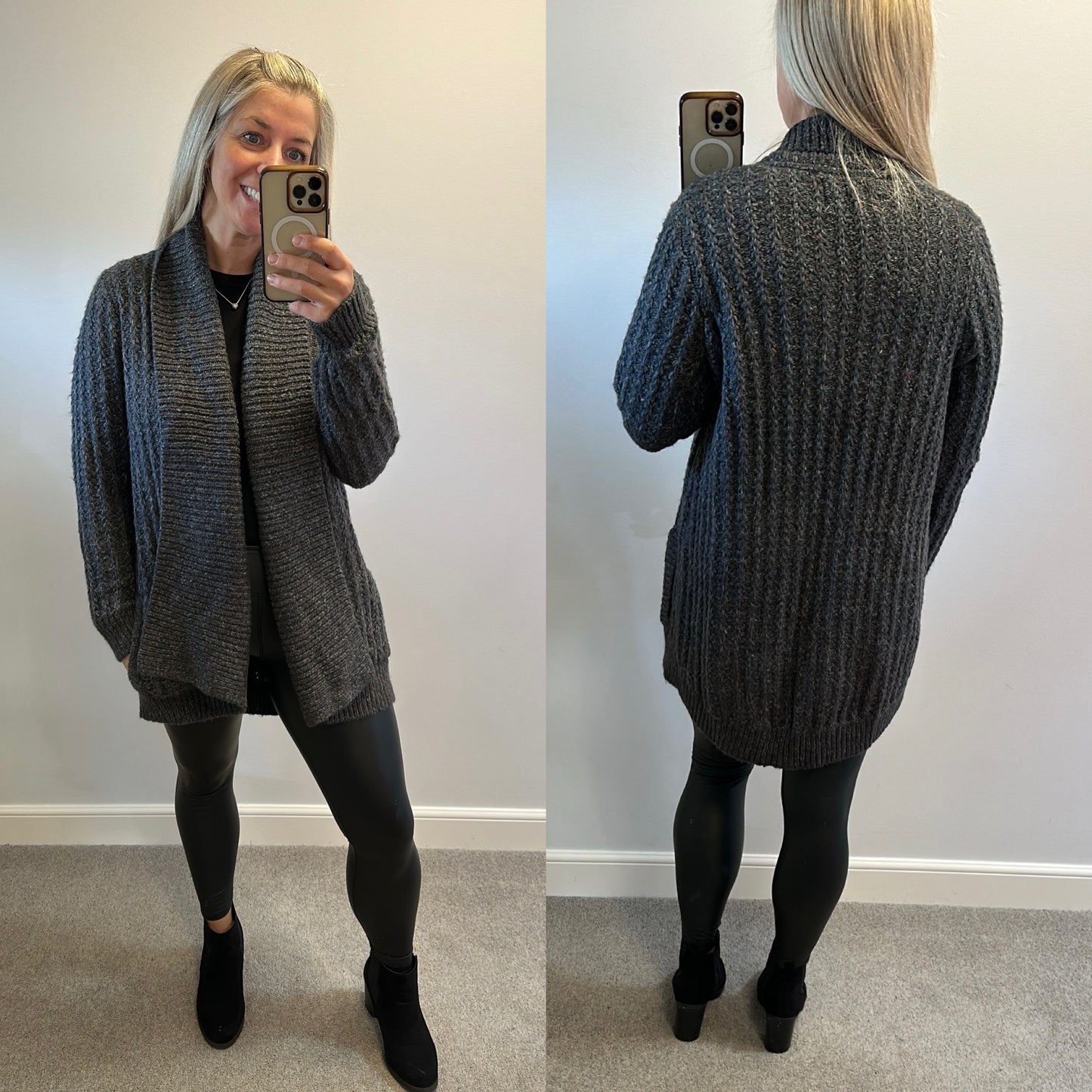 Fat face grey knit cotton cardigan size 18