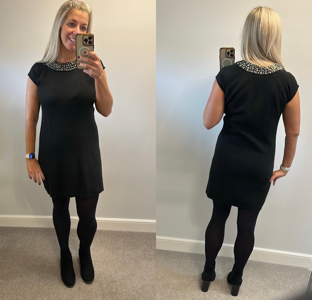 Zara black knit beaded collar dress size L would fit upto size 14