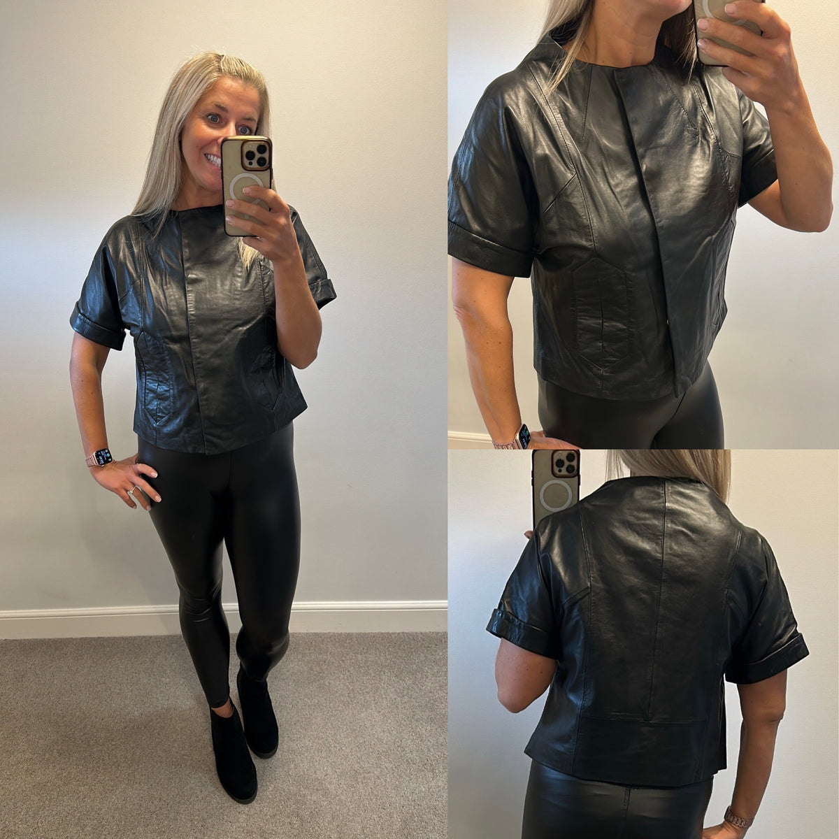 Autograph black leather top / jacket size 16