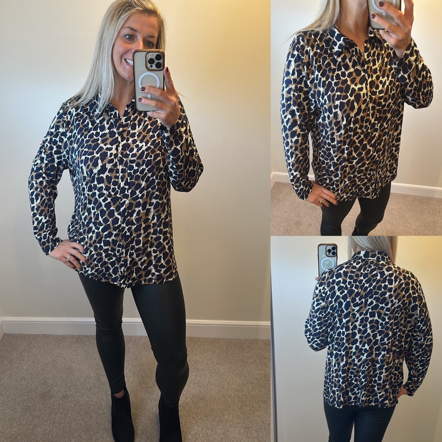 Barbara Lebek navy animal print shirt size 20