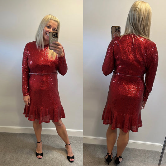 Sosander red sequin dress (detachable belt) brand-new with tags size 16