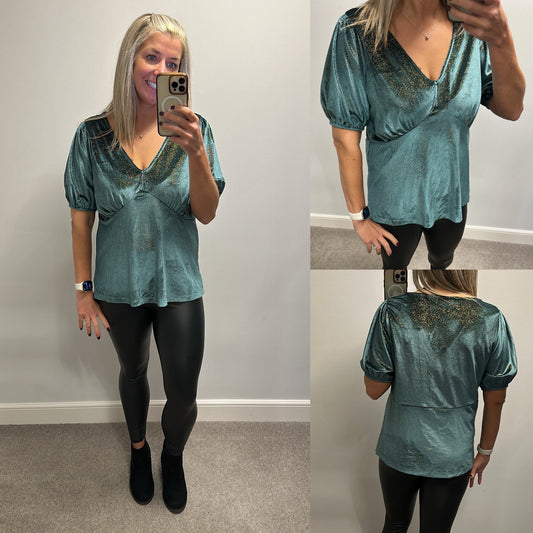 Next velvet green/ gold shimmer top size 16 brand new with tags