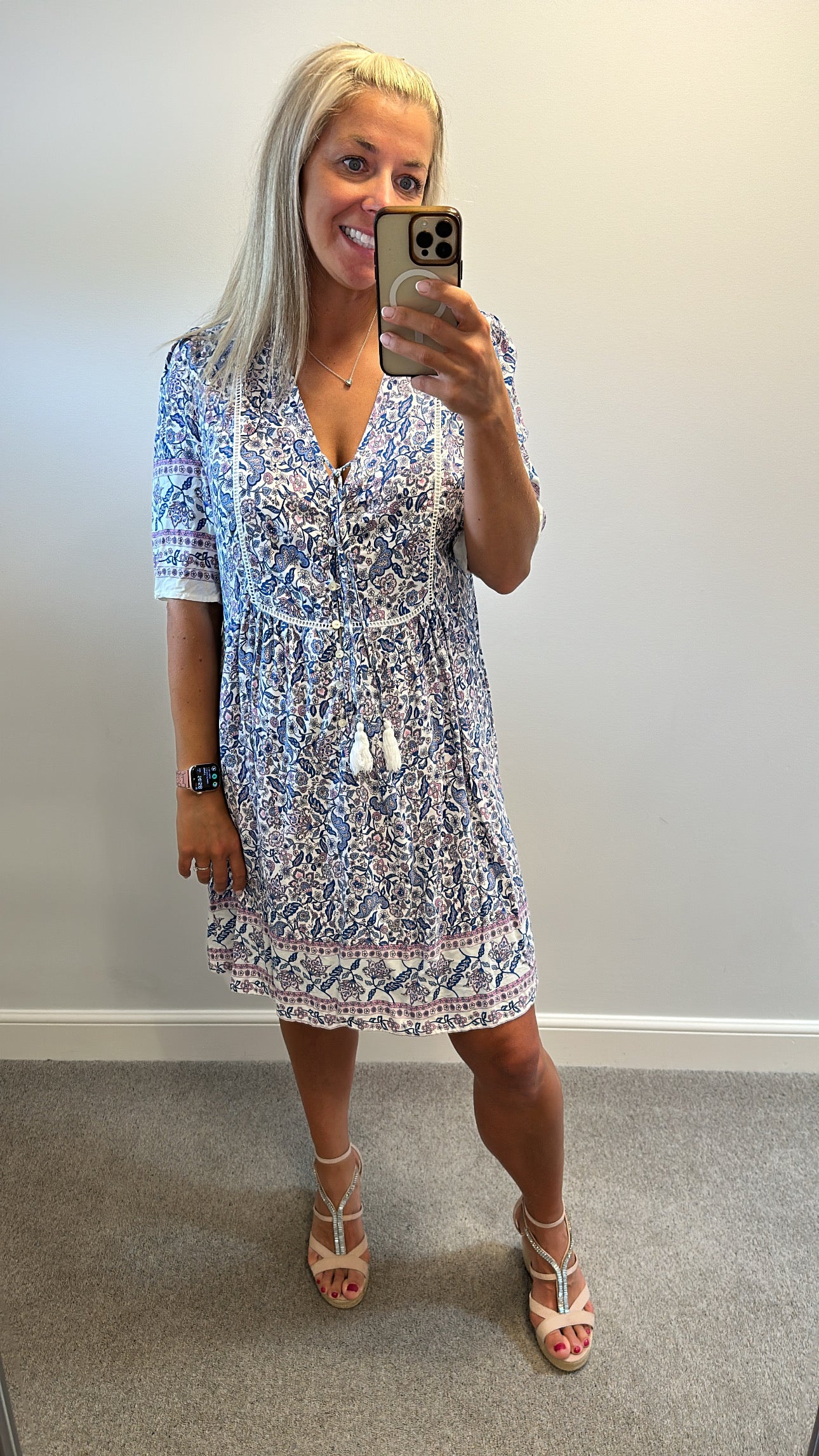 Roman blue paisley print dress with pockets size 18