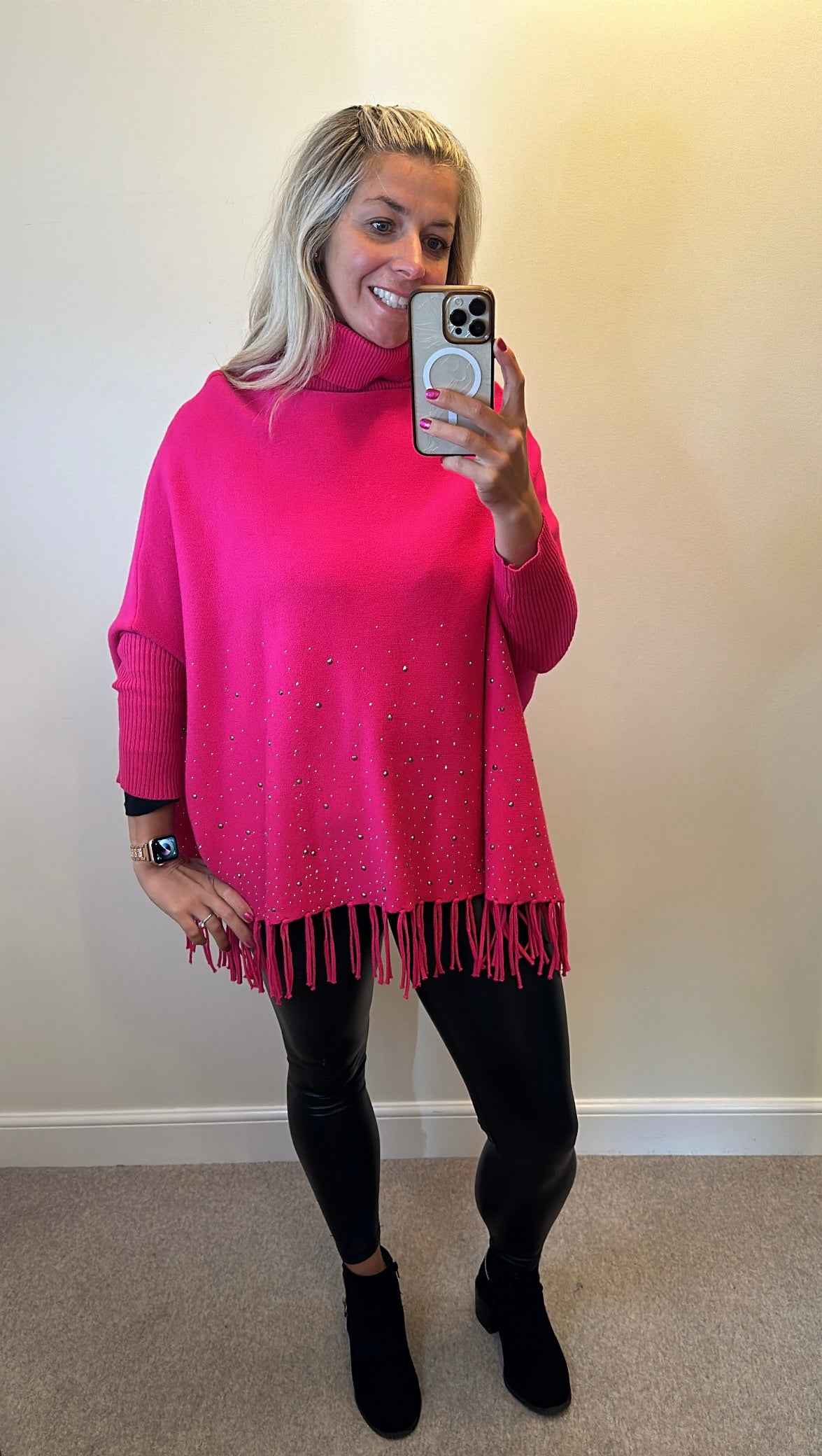 Pink embellished poncho / jumper one size