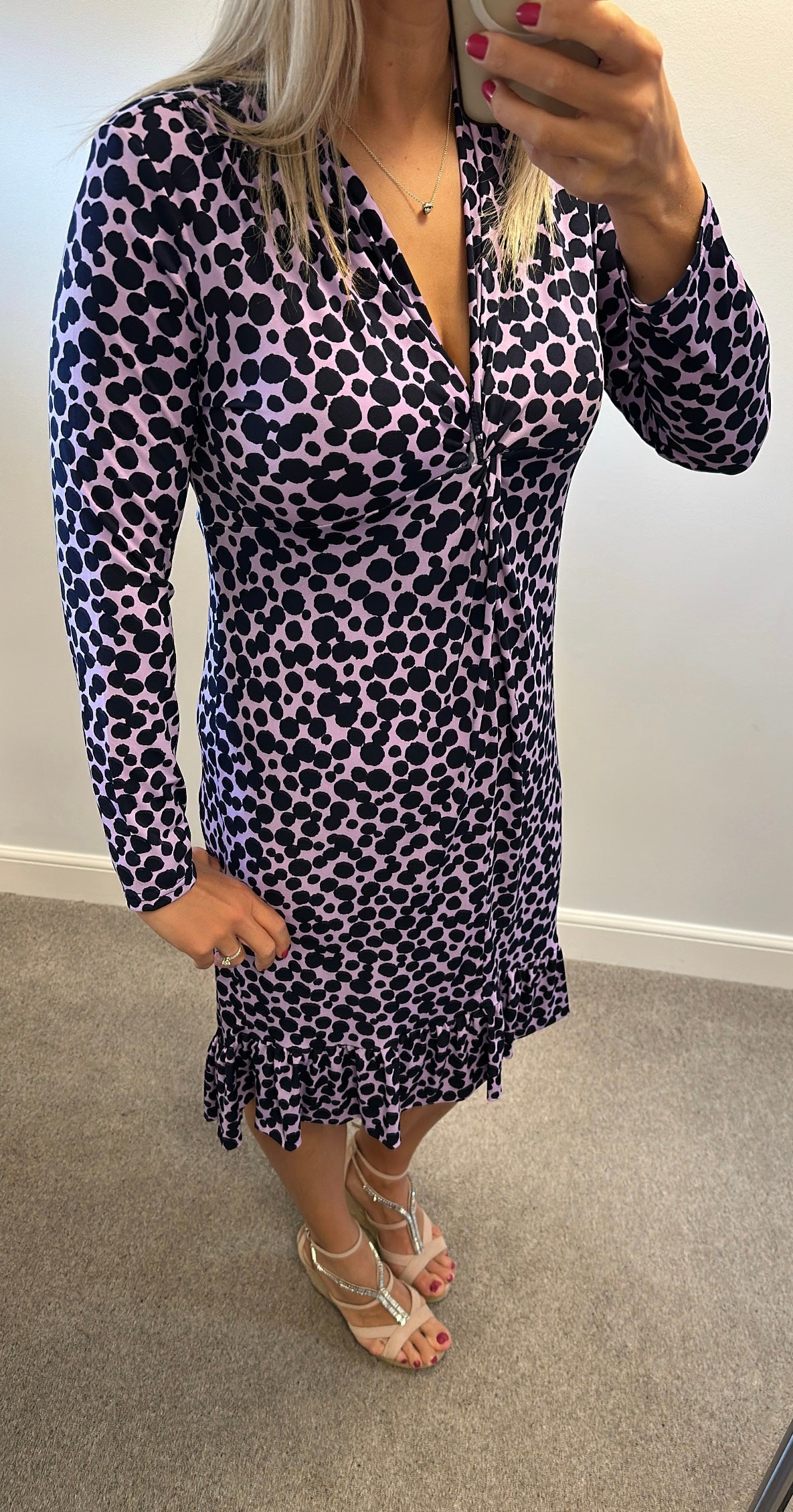 Kaleidoscope purple and navy polka dot dress size 14