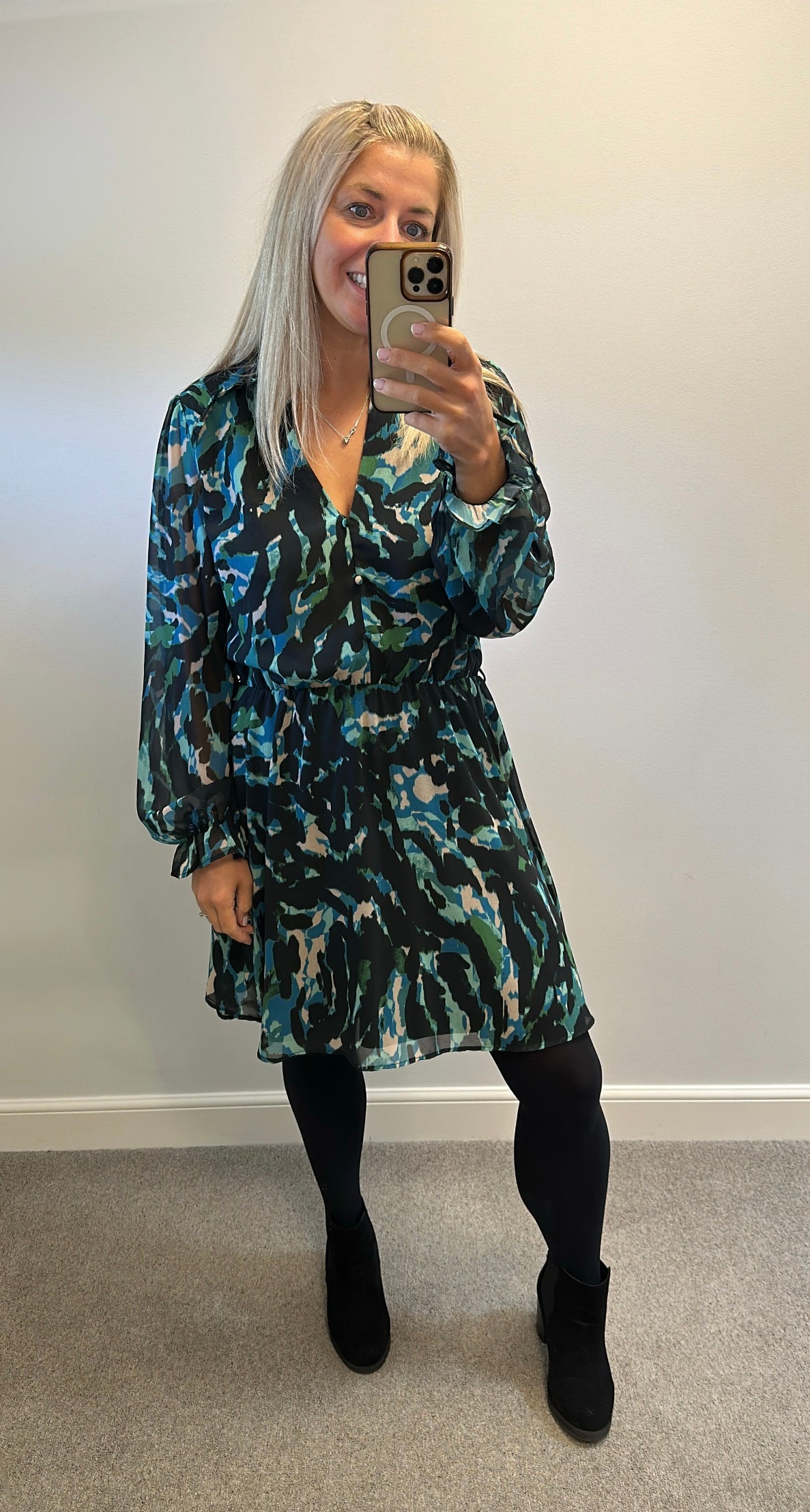 Love & roses, green and blue print dress size 14