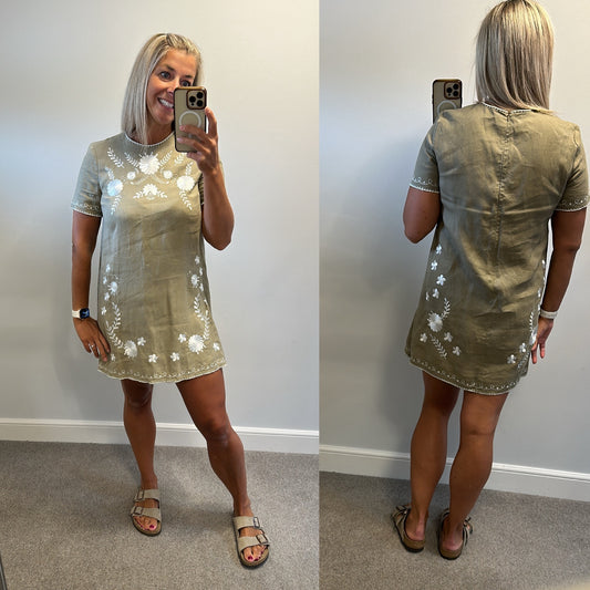 Zara khaki green embroidered dress size M would fit upto size 12