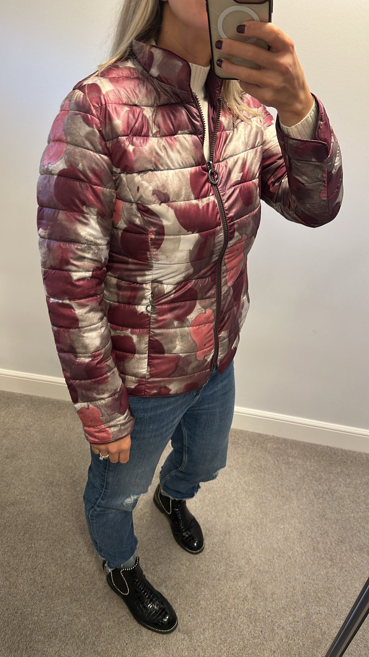 Barbara Lebek reversible burgundy floral jacket size 12