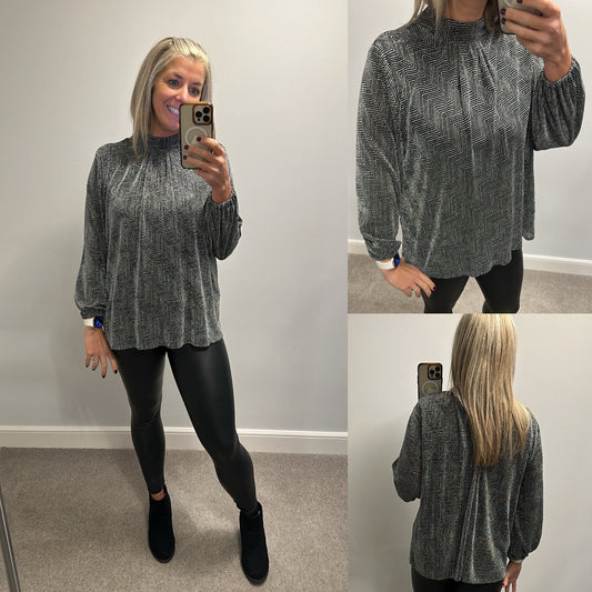 QED London black and silver shimmer top size M would fit upto size 16
