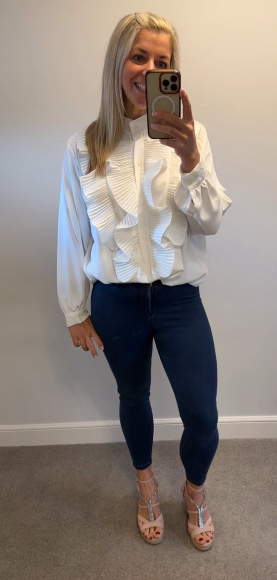 Made in Italy white ruffle shirt one size fitting upto size 20 brand new with tags £28
