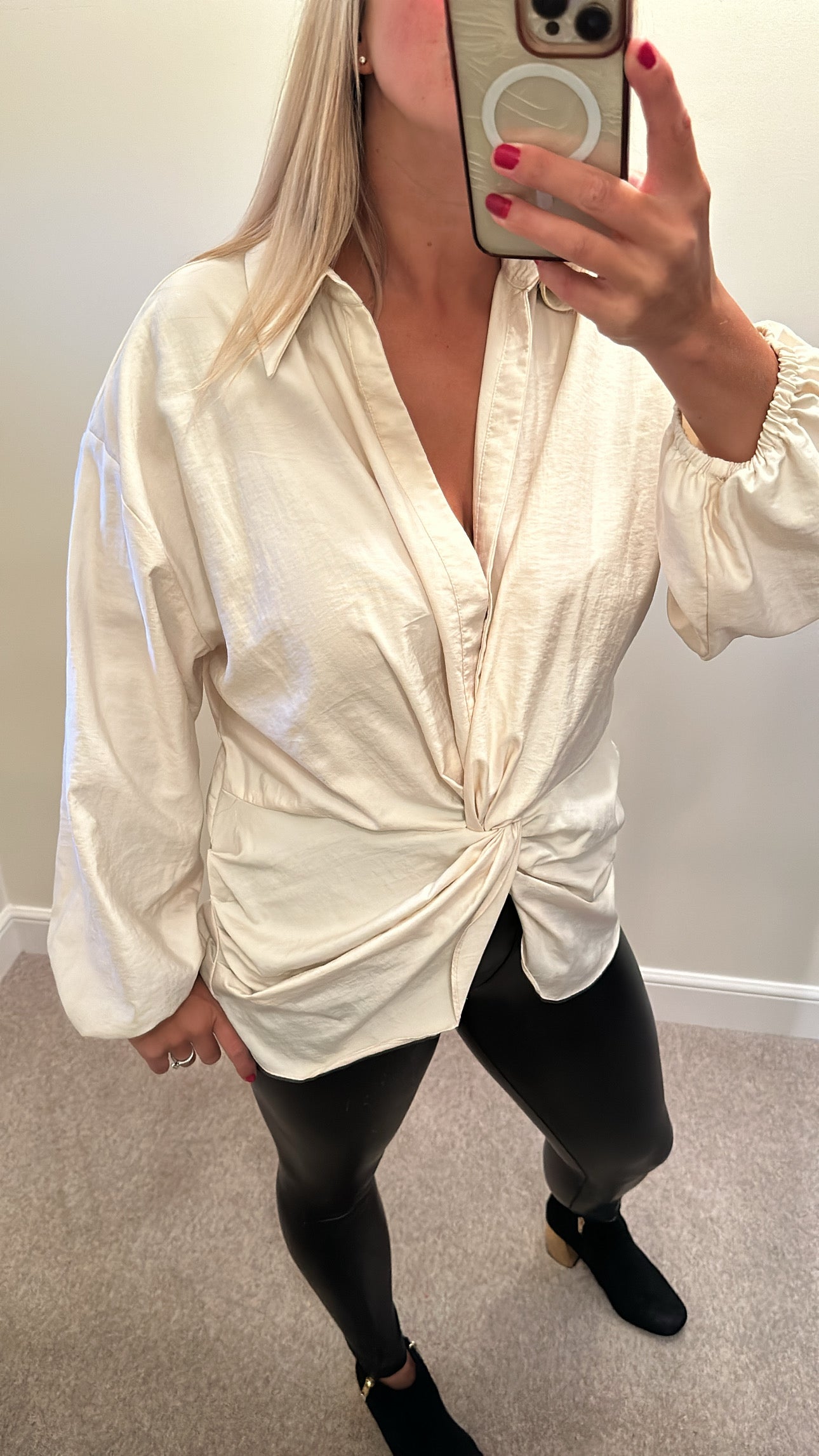 River island rouched cream top size 16