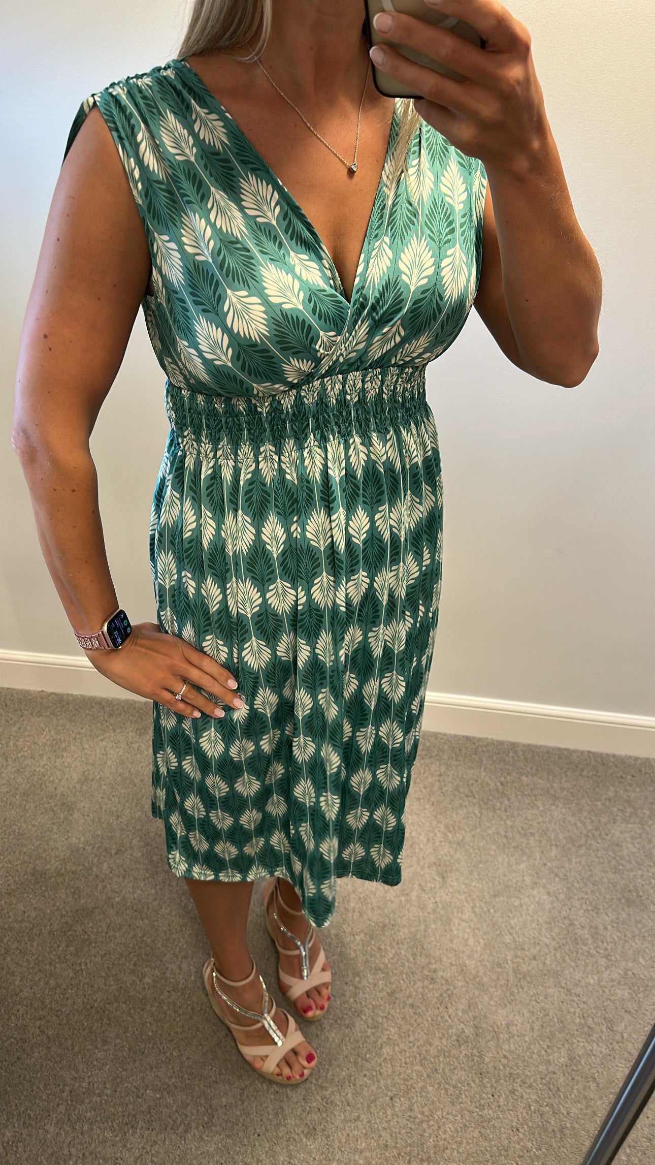 Green floral print dress one size fitting upto size 14