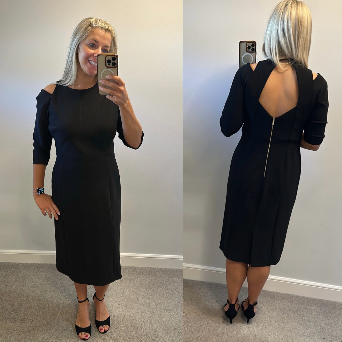 Karen Millen black cold shoulder dress size 16