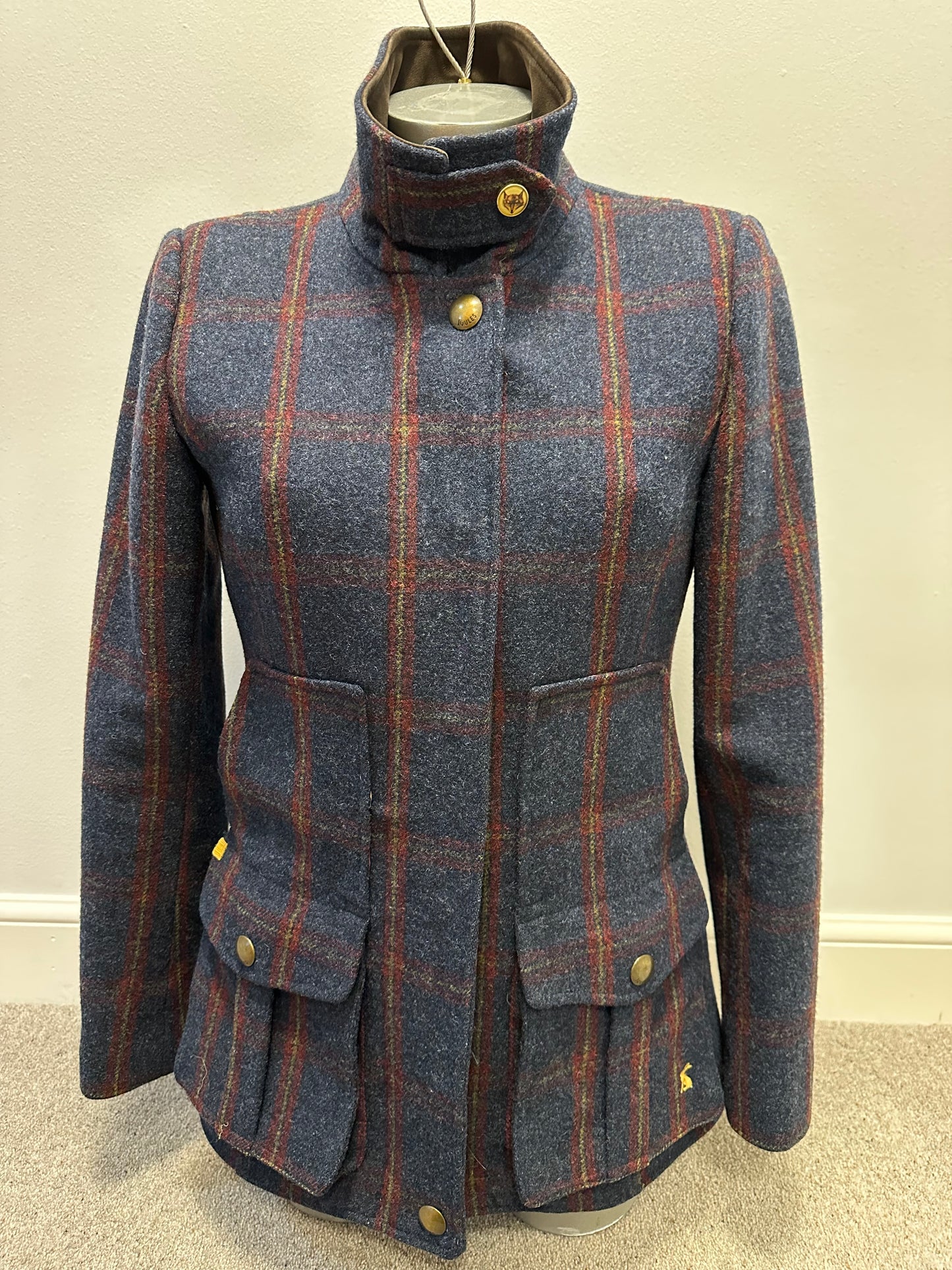 Joules navy field checked coat size 10