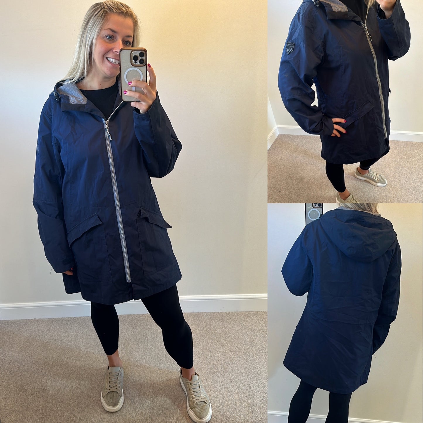 Vertical navy rain jacket size 18