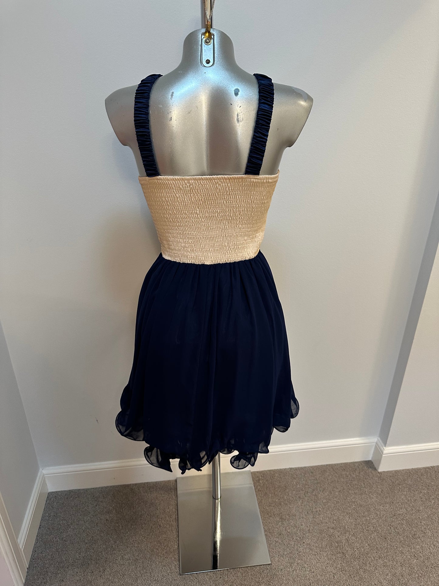 Little mistress navy and cream sequin dress small size 12