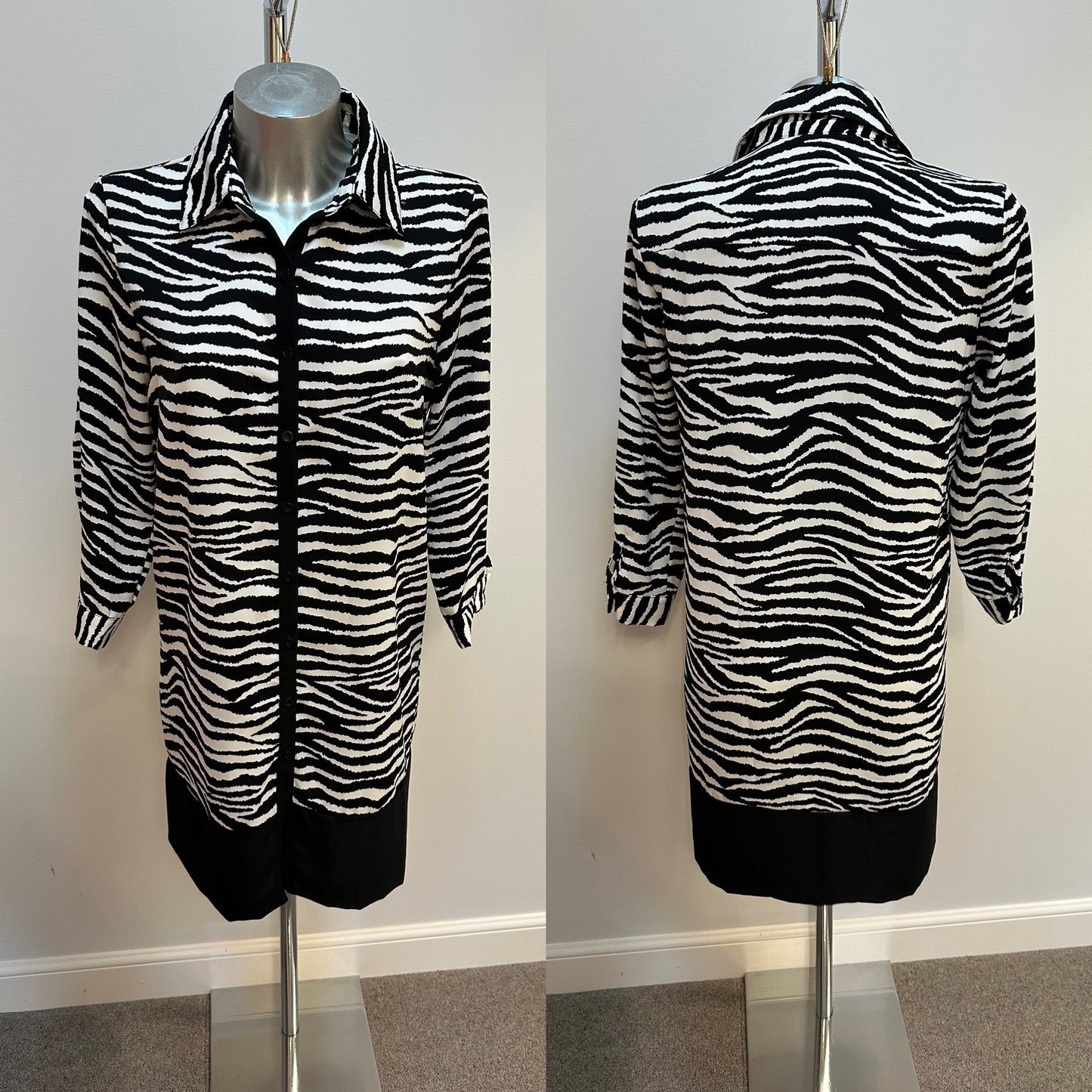 In vogue black and white zebra print shirt dress size S fitting upto size small 12