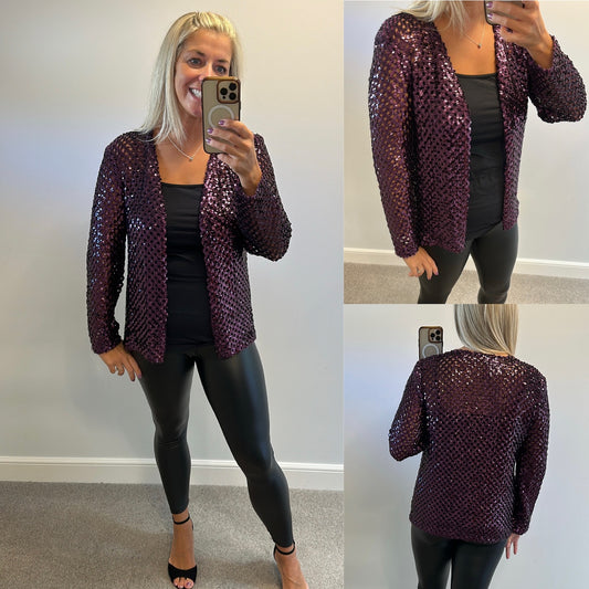 Purple sequin cardigan one size fitting upto size 14